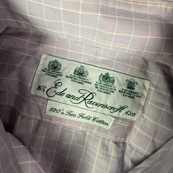 Ede and Ravenscroft Dress Shirt Mens 16.5 - 42 Purple Plaid Button French Cuff - Picture 3 of 8